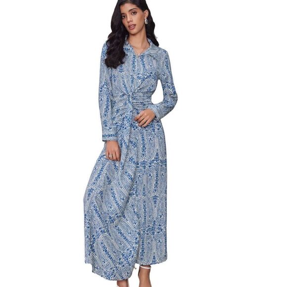 CIDER Chiffon Collar Floral Maxi Dress Sz 6 - Picture 1 of 9
